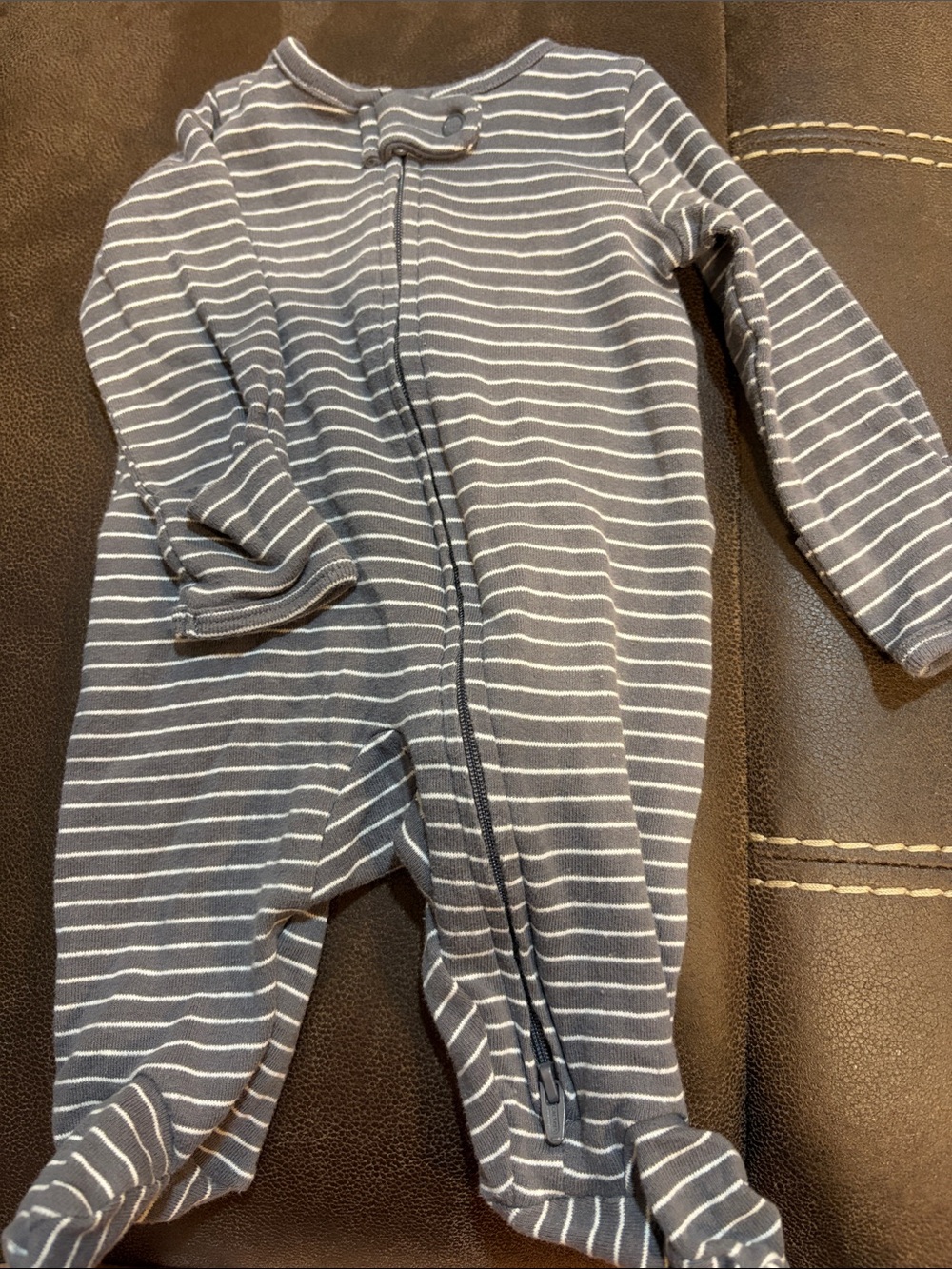 Striped Grey Baby One-Piece Footed Pajamas